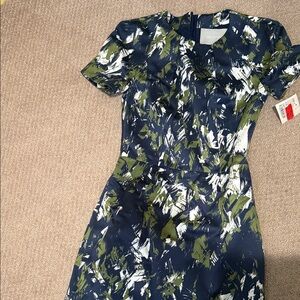 Jason Wu Navy and Olive Patterned Midi Dress